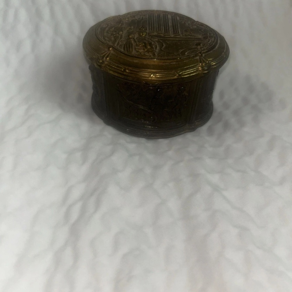 Ornate Decorative Brass Trinket Box - Round Embossed Design